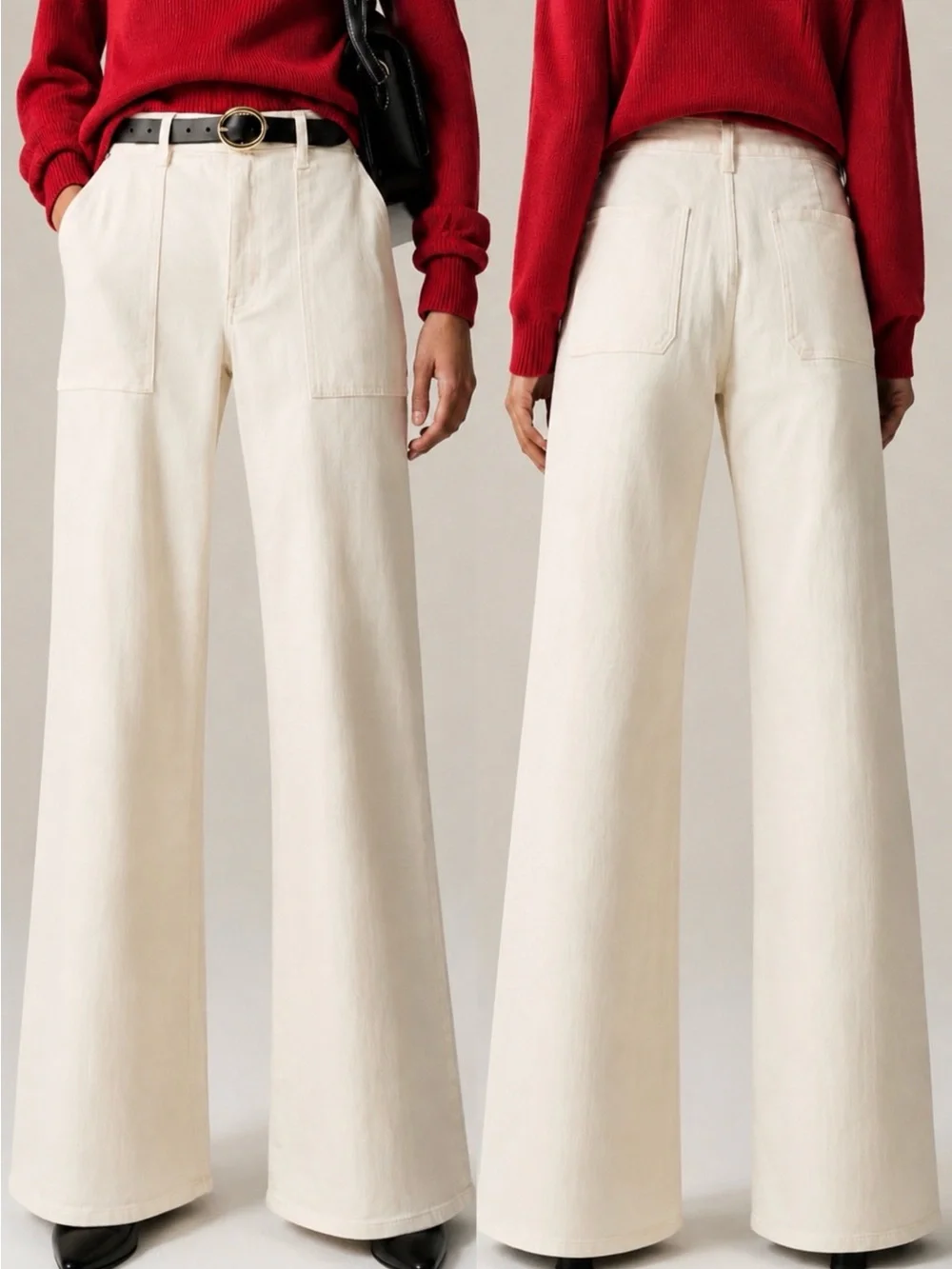 J. Crew Cream Wide-Leg High-Rise Jeans